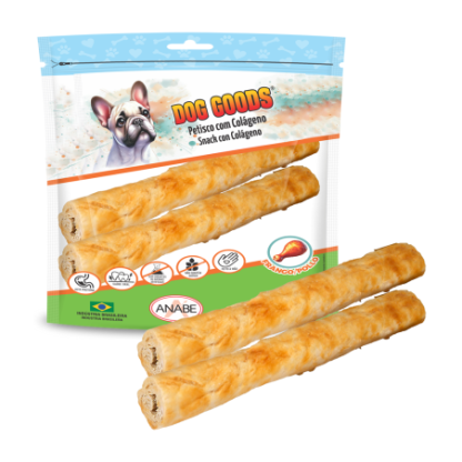 Roll 9-10 (bastão) com Colágeno e Cobertura de Pasta de Carne de Frango. Cartela com 2 unidades
