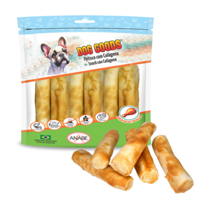 Roll 4-5 (grosso) com Colágeno e Cobertura de Pasta de Carne de Frango. Pacote com 1kg
