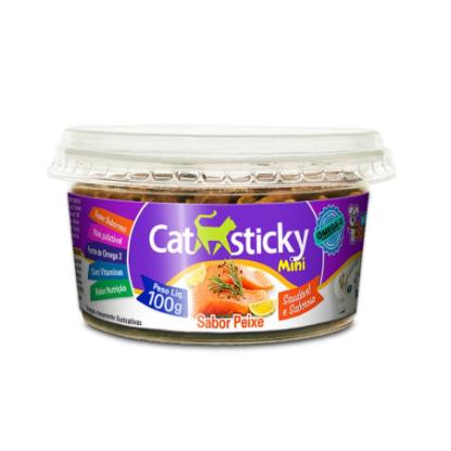 Cat Stick Mini sabor Peixe. Pote com 100g de mini tubinhos para gatos