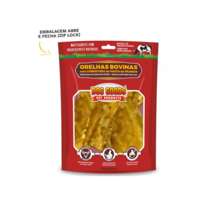 Orelha Bovina com Cobertura de Pasta de Frango. Cartela com 4 unidades