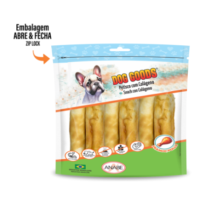 Roll 4-5 (grosso) com Colágeno e Cobertura de Pasta de Carne de Frango. Pacote com 1kg