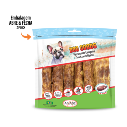 Roll 4-5 (grosso) com Colágeno e Cobertura de Pasta de Carne Bovina. Pacote com 1kg