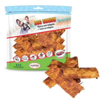 Chips com Colágeno e Cobertura de Pasta de Carne Bovina. Pacote com 500g